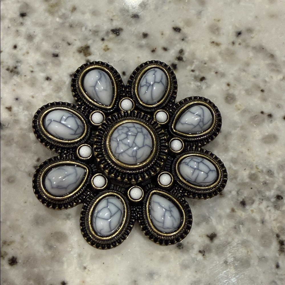 Vintage Style Floral Brooch with Marble Accents